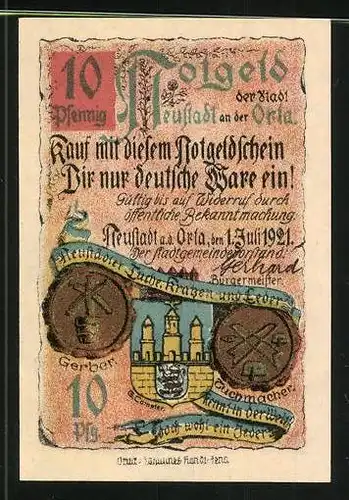 Notgeld Lorch im Rheingau 1921, 50 Pfennig, Stadtwappen und Ortsmotiv, Lorcher Bergsturz
