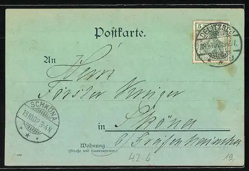Künstler-AK Jagdeinladung für den 5. November 1902, Fliehender Hase