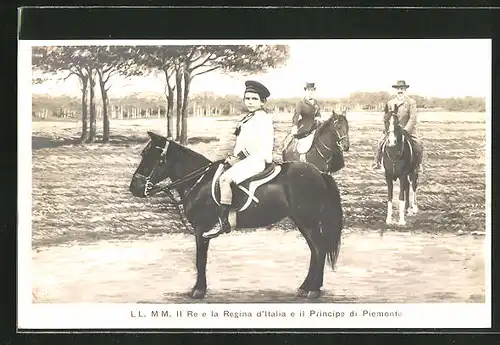 AK Il Re e la Regina e il Principe di Piemonte auf Pferden