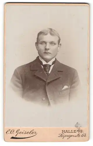 Fotografie C. O. Geiseler, Halle a. S., Portrait junger Mann im Anzug mit Krawatte