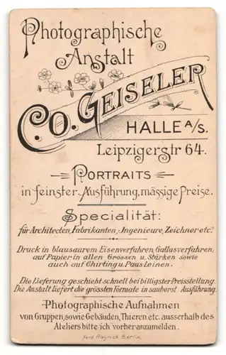 Fotografie C. O. Geiseler, Halle a. S., Portrait junger Mann im Anzug mit Krawatte