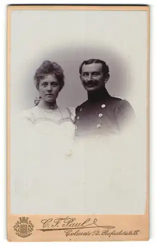 Fotografie C. F. Paul, Colmar i/E., Portrait Leutnant und Gattin