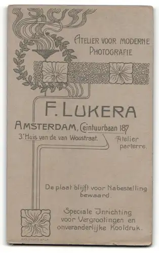 Fotografie F. Lukera, Amsterdam, Portrait junge Dame mit Hochsteckfrisur