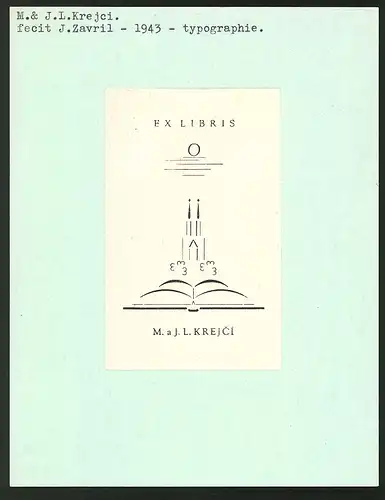 Exlibris von J. Zavril für M. & J.L. Krejci, Blick zu einer Kirche