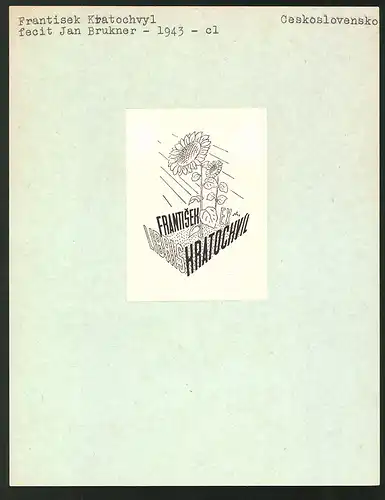 Exlibris von Jan Brukner für Frantisek Krachtochvil, Sonnenblumen