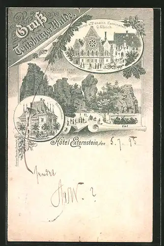 Vorläufer-Lithographie Horn, 1895, Hotel & Pension Externstein, Externsteine