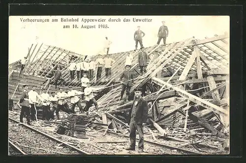 AK Appenweier, Bahnhof nach Unwetter am 10.8.1905