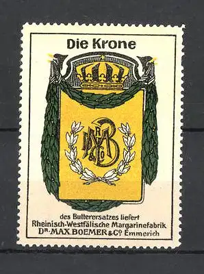Reklamemarke "Die Krone", Rheinisch-Westfälische Margarinefabrik Dr. Max Boehmer & Co, Firmenlogo