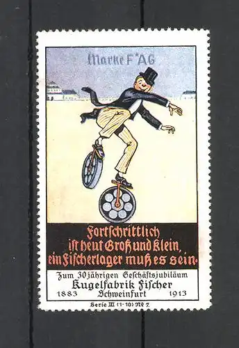Reklamemarke Kugelfabrik Fischer in Schweinfurt, 30 jähriges Jubiläum 1883-1913, Marke FAG