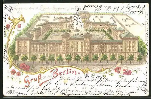 Lithographie Berlin-Kreuzberg, Kaserne des 3. Garde-Regiments zu Fuss