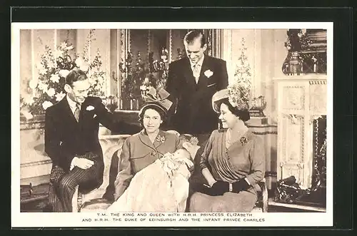 AK King and Queen with Princess Elizabeth and the Duke of Edinburgh and the Infant Prince Charles