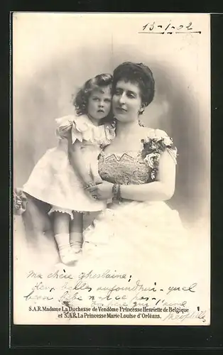 AK Prinzessin Henriette von Belgien mit ihrer Tochter Marie Louise von Orleans
