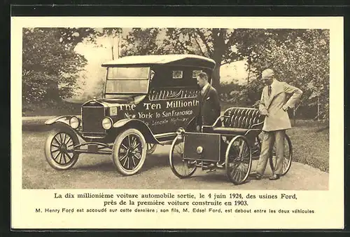 AK Zehn millionstes Auto der Ford-Werke, Henry Ford und sein Sohn Edsel Ford