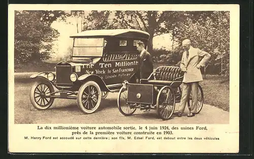 AK Henry Ford und sein Sohn Edsel Ford mit dem 10 millionsten Auto der Ford-Werke