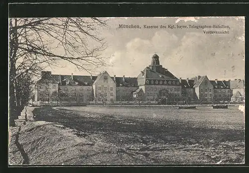 AK München-Neuhausen, Kaserne des Kgl. bayer. Telegraphen-Bataillon, Vorderansicht