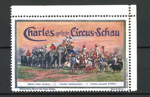 Reklamemarke Circus Charles, grösste Circus Schau, Indianerkarawane