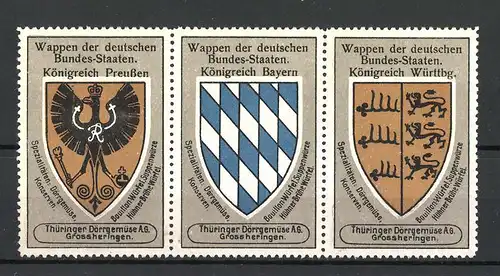 Reklamemarke Wappen Königreich Preussen, Königreich Bayern und Königreich Württemberg