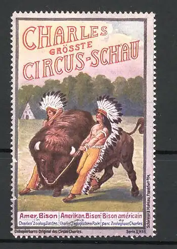 Reklamemarke Circus Charles, grösste Circus Schau, Amerikanischer Bison