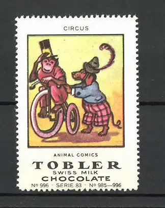 Reklamemarke Tobler Chocolate, Swiss Milk, Circus Animal Comics