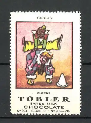 Reklamemarke Tobler Chocolate, Swiss Milk, Circus Clowns