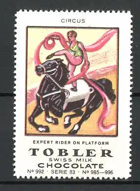 Reklamemarke Tobler Chocolate, Swiss Milk, Circus Expert Rider on Platform