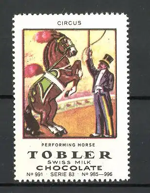 Reklamemarke Tobler Chocolate, Swiss Milk, Circus Performing Horse