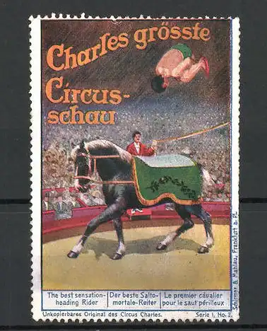 Reklamemarke Circus Charles, grösste Circus Schau, der beste Salto-mortale-Reiter