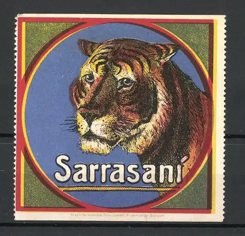 Reklamemarke Zirkus Sarrasani, Tiger im Portrait