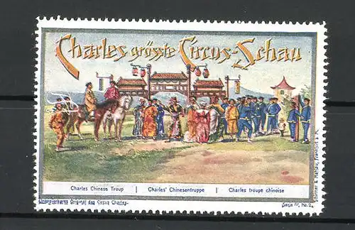 Reklamemarke Circus Charles, grösste Circus Schau, Chinesentruppe