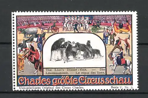Reklamemarke Circus Charles, grösste Circus Schau, die Löwenmahlzeit