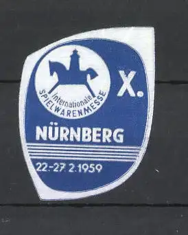 Reklamemarke Nürnberg, X. Internationale Spielwarenmesse 1959, Schaukelpferd