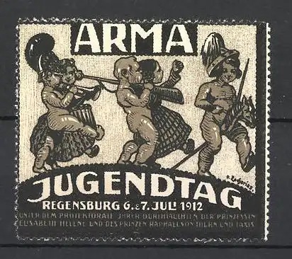 Künstler-Reklamemarke Zacharias, Regensburg, Jugendtag "ARMA" 1912, musizierende Kinder