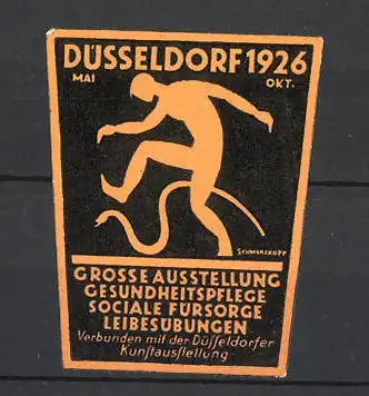 Künstler-Reklamemarke Schwarzkopf, Düsseldorf, Grosse Ausstellung f. Gesundheitspflege 1926, Mann mit Schlange