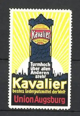 Reklamemarke Kavalier Lederputz-Creme, Union Augsburg, Turm