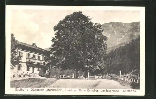 AK Bäckeralm, Grenze mit Gasthaus "Bäckeralm"