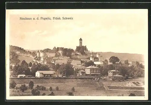 AK Neuhaus a. Pegnitz, Ortsansicht mit Bahnhof und Kirche