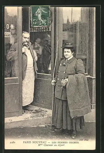 AK Paris Nouveau, Les Femmes Cocher, Kutscherin Mme. Charnier au dèpart