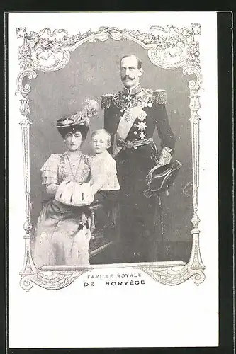 AK König Haakon VII. von Norwegen mit Königin Maud und dem Kronprinzen Olav