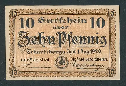Notgeld Eckartsberga in Thüringen 1920, 10 Pfennig, Eckartsburg