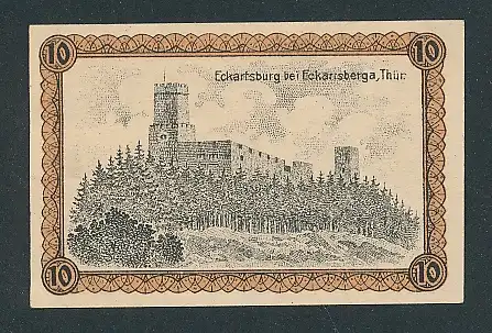 Notgeld Eckartsberga in Thüringen 1920, 10 Pfennig, Eckartsburg