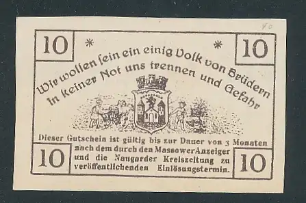 Notgeld Massow in Pommern 1920, 10 Pfennig, Stadtwappen