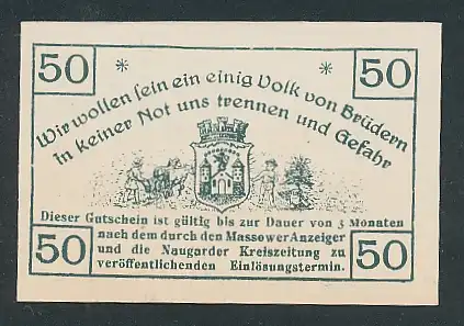 Notgeld Massow in Pommern 1920, 50 Pfennig, Stadtwappen