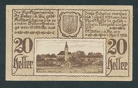 Notgeld St. Peter i.d. Au 1920, 20 Heller, Ortsansicht
