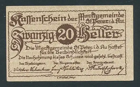 Notgeld St. Peter i.d. Au 1920, 20 Heller, Ortsansicht