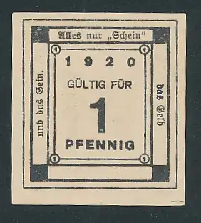 Notgeld Kitzingen a. M. 1920, 1 Pfennig, Stadtwappen