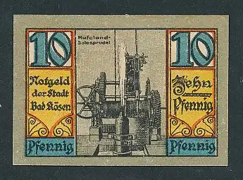 Notgeld Bad Kösen 1921, 10 Pfennig, Hufeland-Solesprudel und Wappen