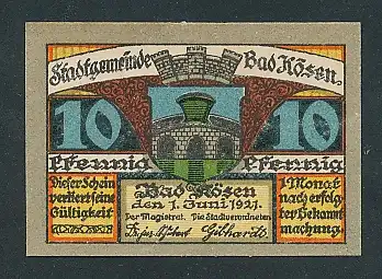 Notgeld Bad Kösen 1921, 10 Pfennig, Hufeland-Solesprudel und Wappen