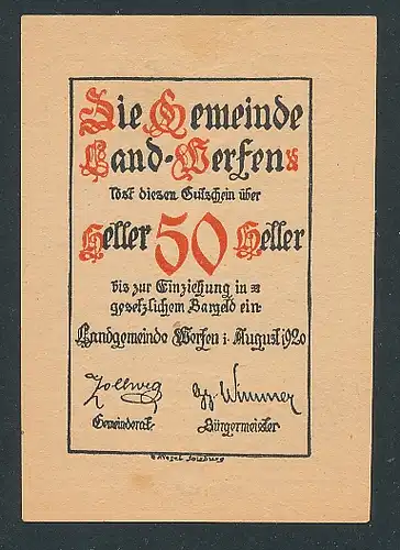 Notgeld Werfen 1920, 50 Heller, Schlossansicht