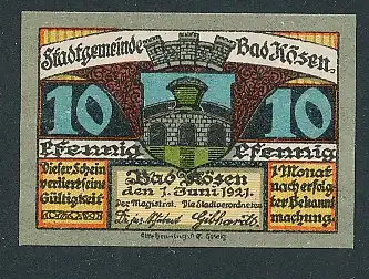 Notgeld Bad Kösen 1921, 10 Pfennig, Solschachtl und Wappen