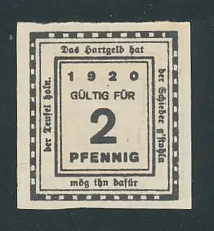 Notgeld Kitzingen a. M. 1920, 2 Pfennig, Stadtwappen